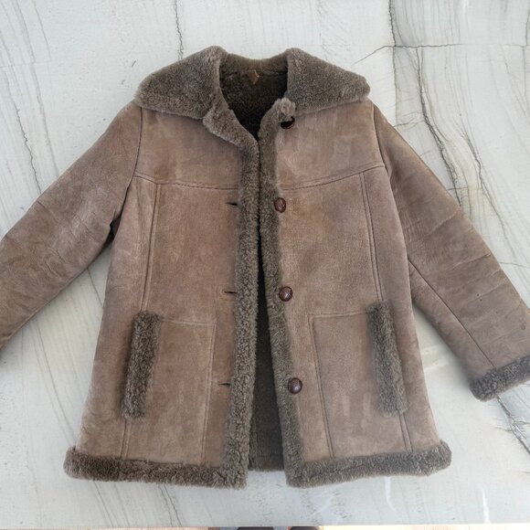 Vintage Shearling Jacket Suede Pure Virgin Wool Lining New Zealand Chalet XS-S - Picture 1 of 16